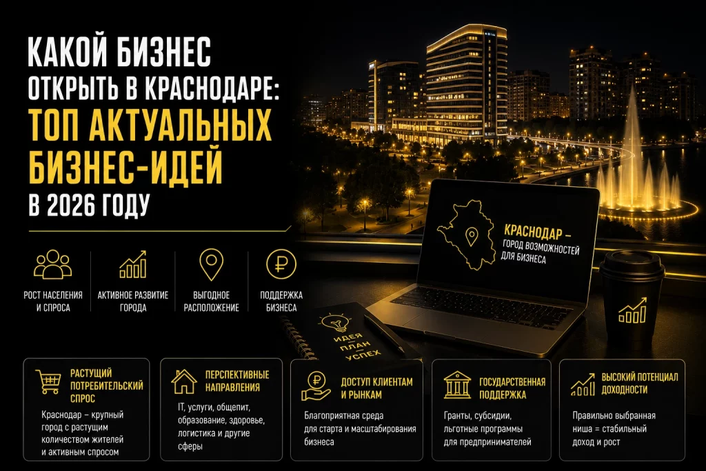 Какой бизнес открыть в&nbsp;Краснодаре ТОП актуальных бизнес-идей в&nbsp;2026 году