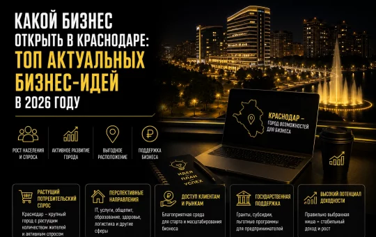 Какой бизнес открыть в Краснодаре ТОП актуальных бизнес-идей в 2026 году